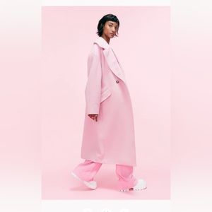 Pink Double Breasted Long Wool Coat